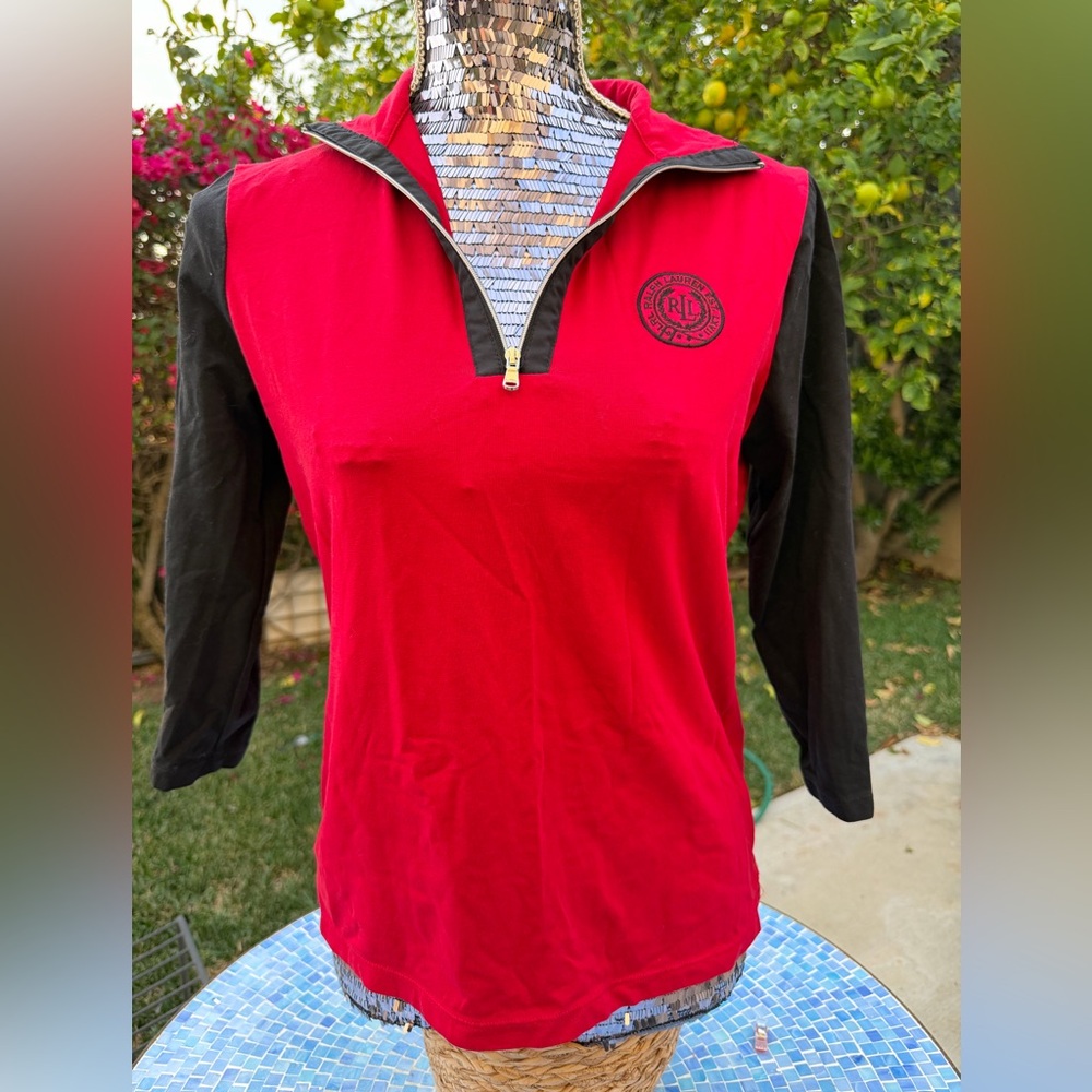 Ralph Lauren Red and Black Women's Half-Zip Sweatshirt